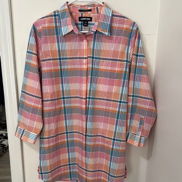 Lands' End Women’s Multicolor Plaid Shirt Size 14 - Picture 1 of 6